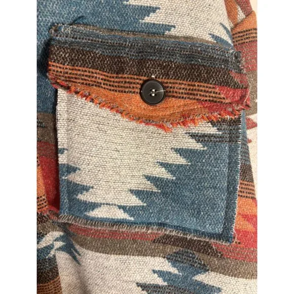 Southwestern Style Button-Down Cropped Jacket With Frayed Hem & Pockets - Picture 3 of 14
